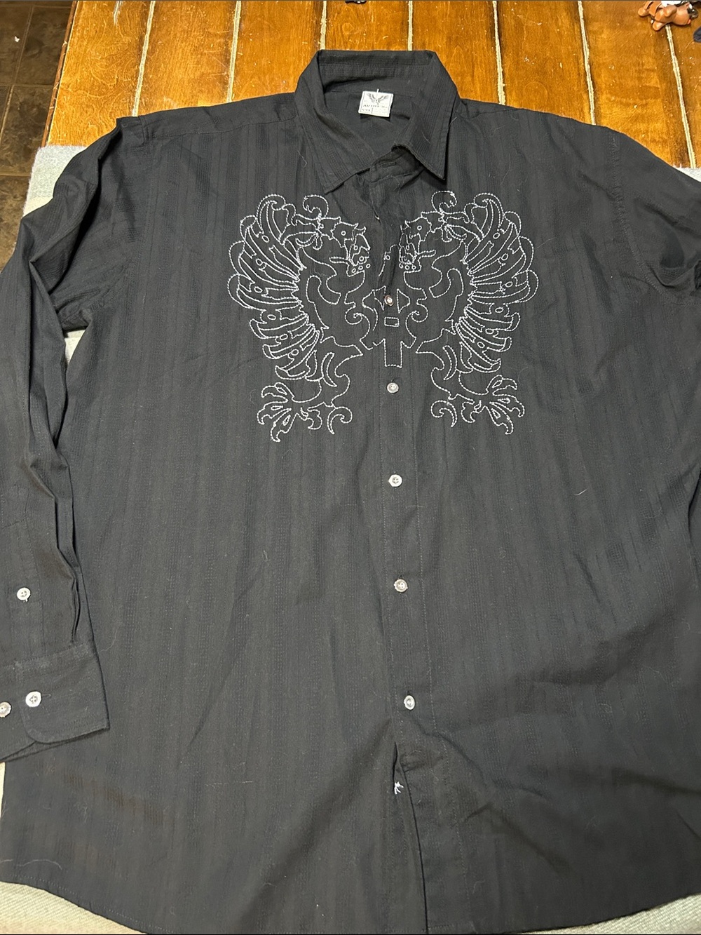 Avirex Black Button-Up Shirt with White Embroidered Crest
